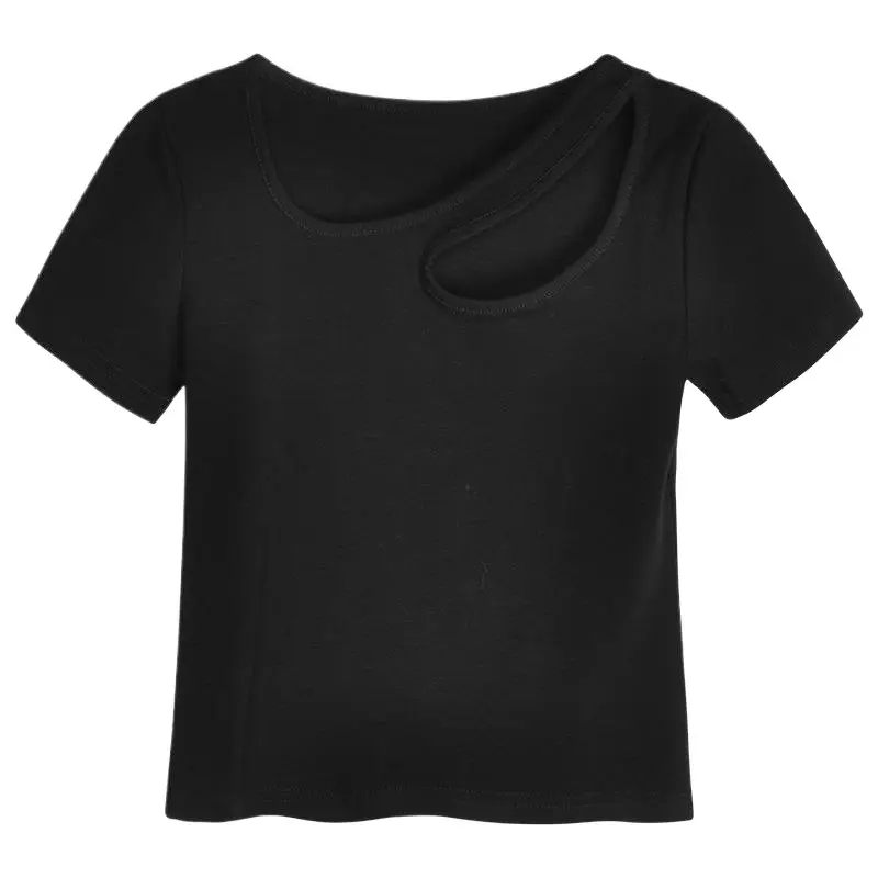 2026 Black Hollow Out Slim Fit T-Shirt Women - Image 7