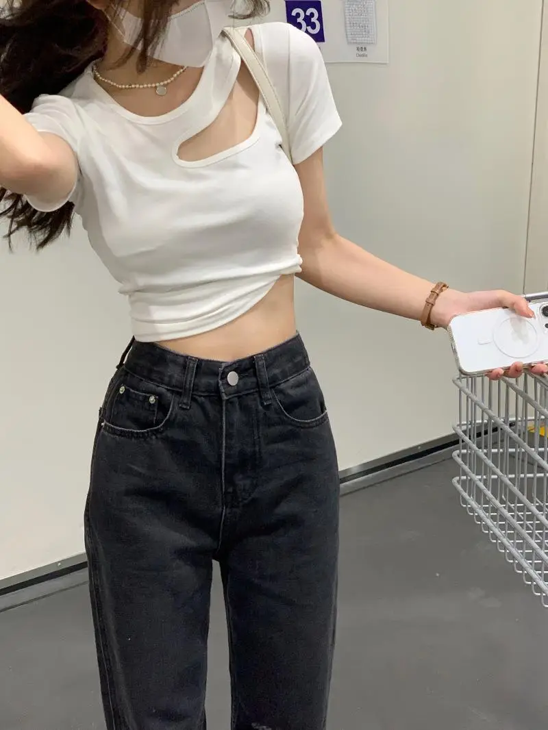 2026 Black Hollow Out Slim Fit T-Shirt Women — feature 23
