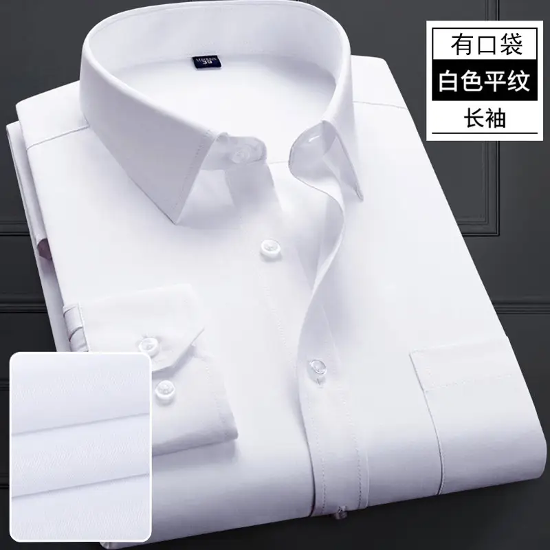 Men's Long Sleeve Navy Blue Plain Shirt Business Professional Workwear - Image 3