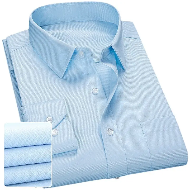 Men's Long Sleeve Navy Blue Plain Shirt Business Professional Workwear - Image 9