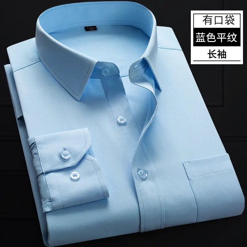 Men's Long Sleeve Navy Blue Plain Shirt Business Professional Workwear - Image 4