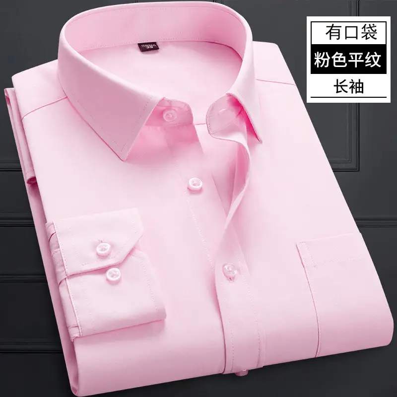 Men's Long Sleeve Navy Blue Plain Shirt Business Professional Workwear - Image 5