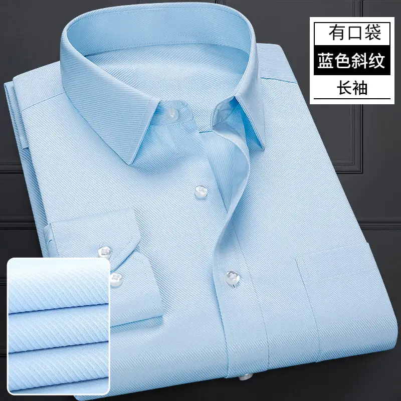 Men's Long Sleeve Navy Blue Plain Shirt Business Professional Workwear - Image 7