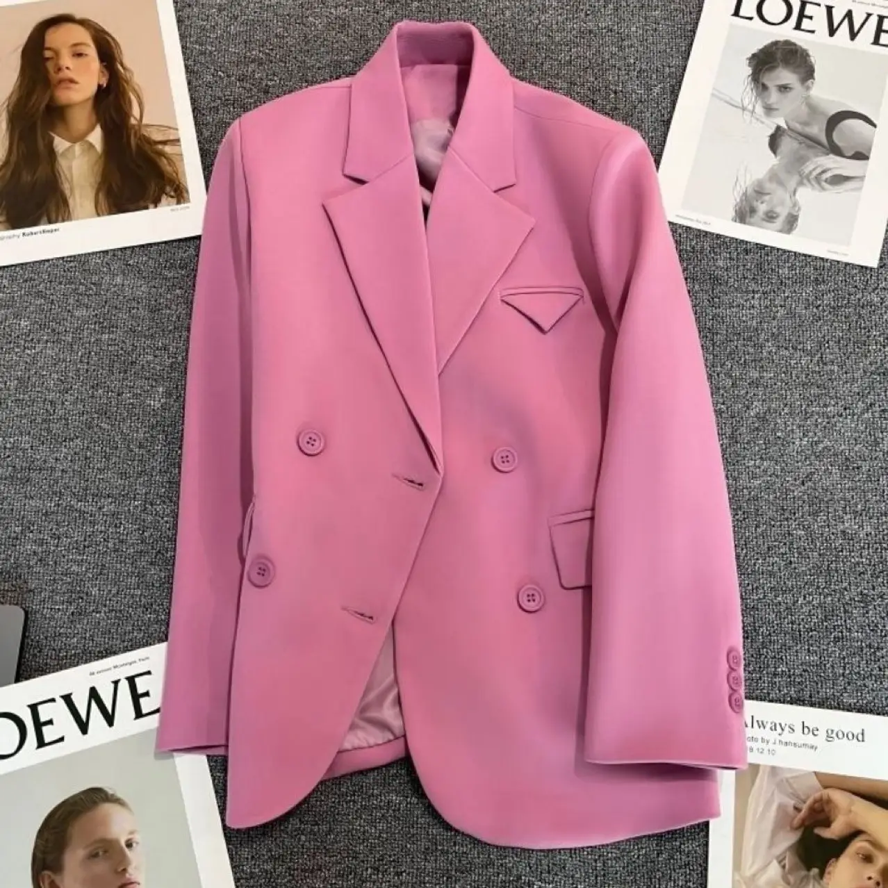 Women Korean Style Pink Slimming Suit Jacket 2022 - Image 3