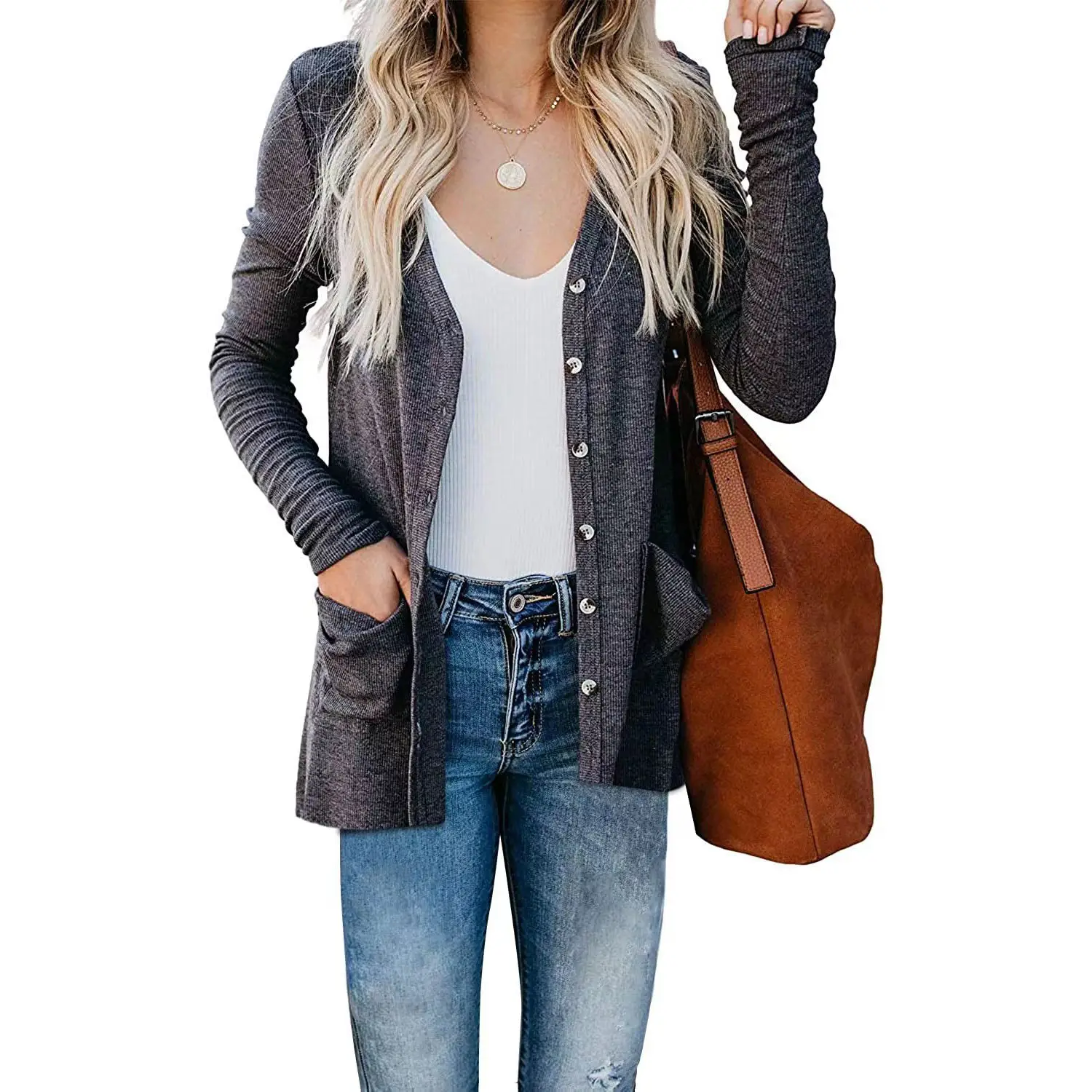 Women's 2025 Knitted Cardigan Long Sleeve Ribbed Button-Up Top - Image 10