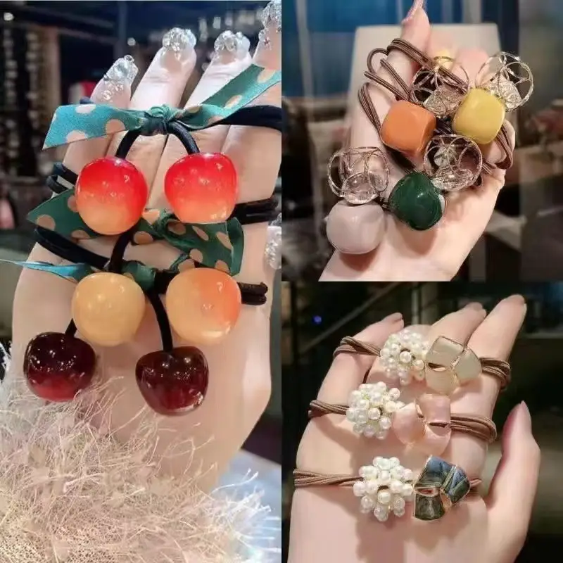 Korean Style Multi Color Cherry Hair Ring Rubber Band - Image 12