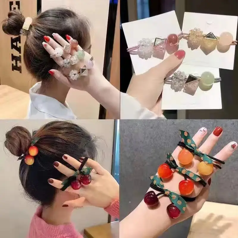 Korean Style Multi Color Cherry Hair Ring Rubber Band - Image 6