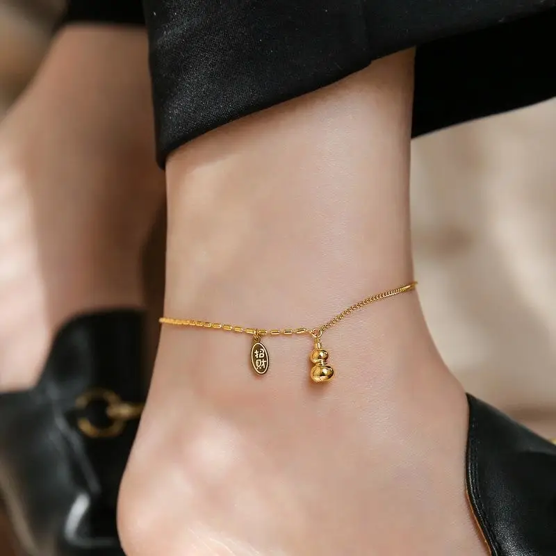 18K Gold Plated Lucky Gourd Anklet for Women - Image 2