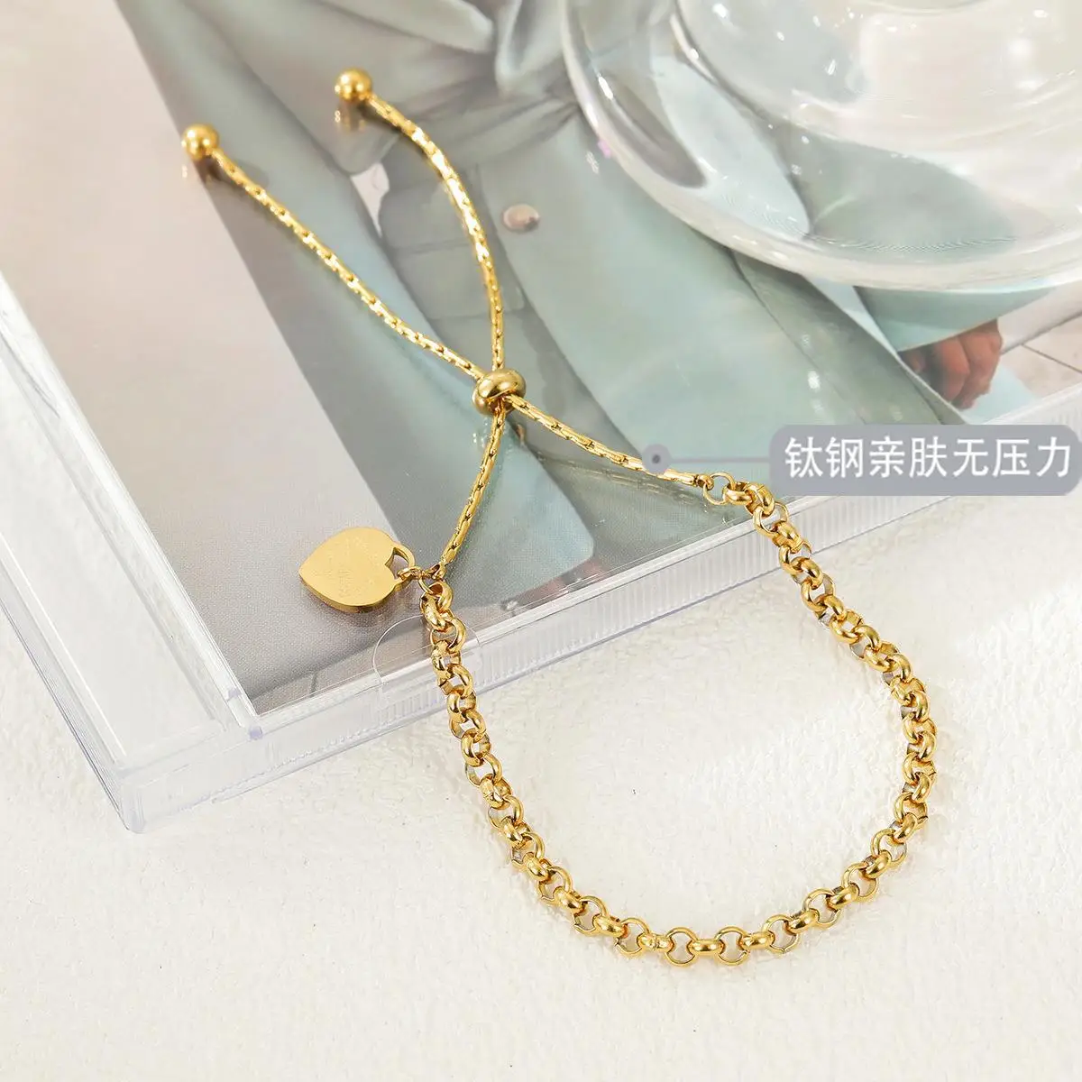 Adjustable Love Pull Titanium Steel Bracelet Round Pearl Chain Ankle Women's Color-free Light Luxury European and American Bracelet Personalized