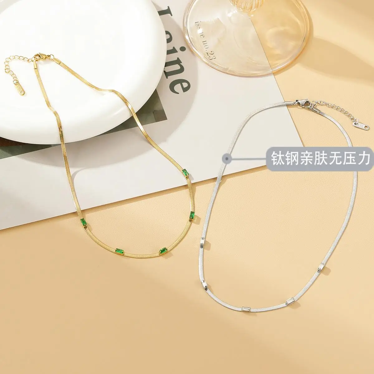 European American Square Zircon Blade Necklace Women Gold Plated - Image 8