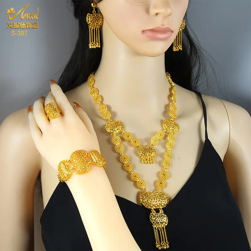 Gold Plated Bridal Jewelry Set with Pendant, Necklace, Bracelet & Ring - Image 7