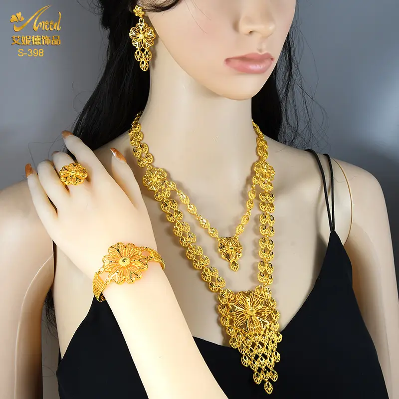 Gold Plated Bridal Jewelry Set with Pendant, Necklace, Bracelet & Ring - Image 8