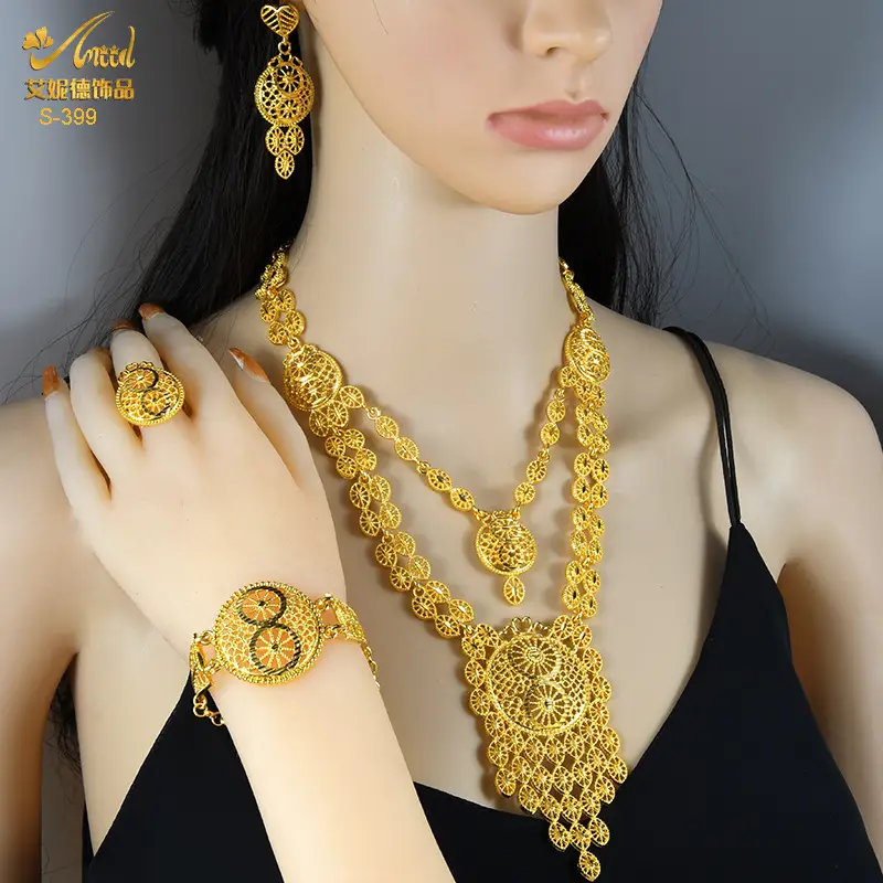 Gold Plated Bridal Jewelry Set with Pendant, Necklace, Bracelet & Ring - Image 9