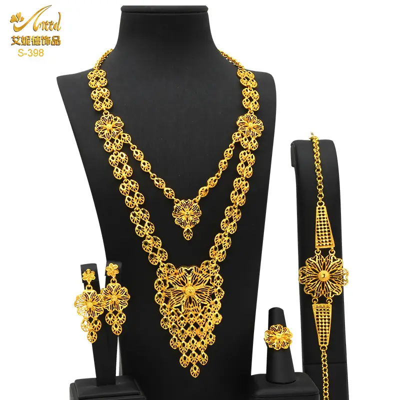 Gold Plated Bridal Jewelry Set with Pendant, Necklace, Bracelet & Ring - Image 2