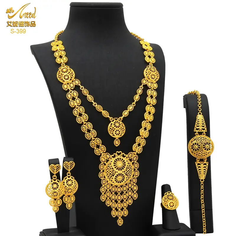Gold Plated Bridal Jewelry Set with Pendant, Necklace, Bracelet & Ring - Image 4