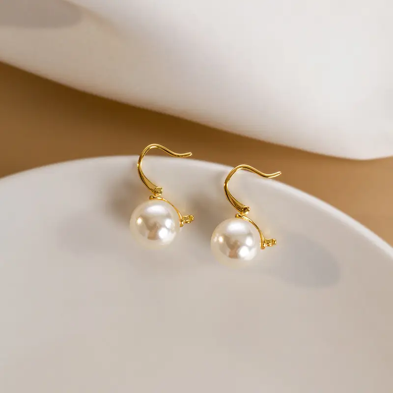 S925 Gold Pearl Earrings for Women - Image 2
