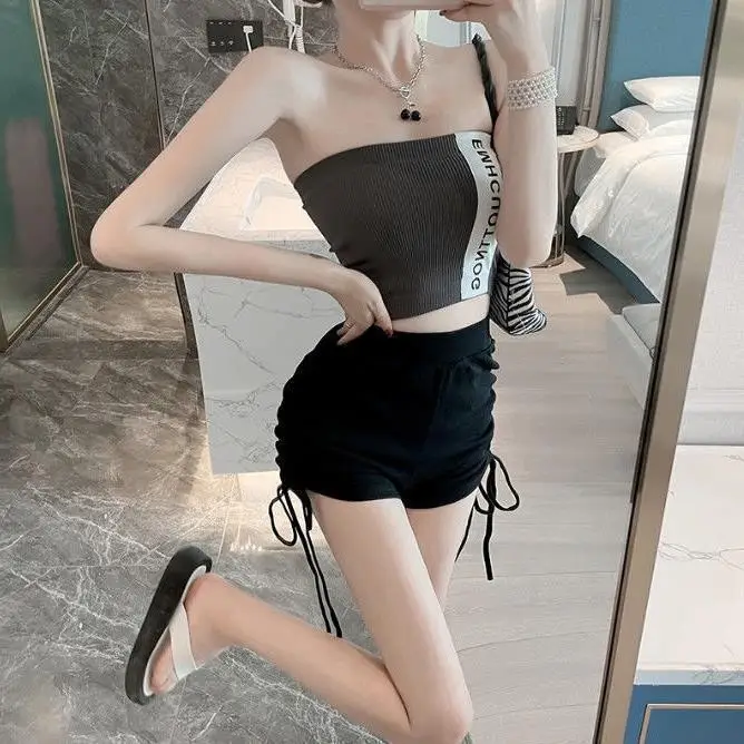 Black Lace-Up High Waist Sports Shorts Women 2023 - Image 7
