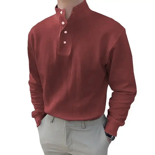 Men Black Polo Button Shirt Long Sleeve Spring Summer - Image 8