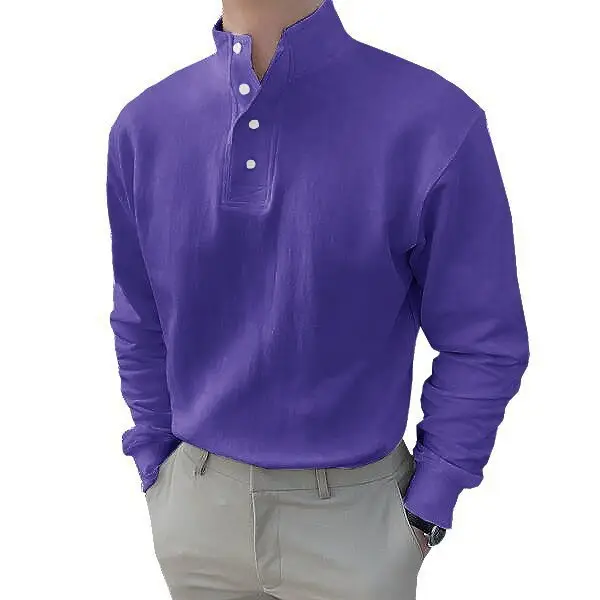 Men Black Polo Button Shirt Long Sleeve Spring Summer - Image 9