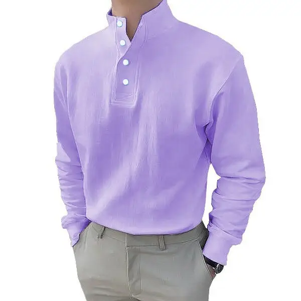 Men Black Polo Button Shirt Long Sleeve Spring Summer - Image 10