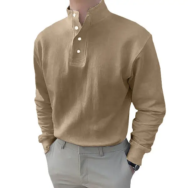 Men Black Polo Button Shirt Long Sleeve Spring Summer — feature 10