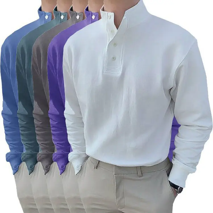 Men Black Polo Button Shirt Long Sleeve Spring Summer — feature 4