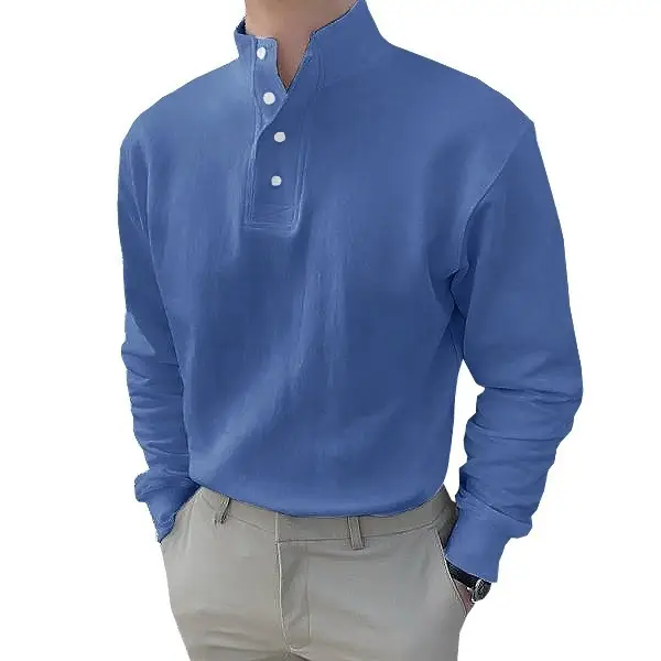 Men Black Polo Button Shirt Long Sleeve Spring Summer — feature 5