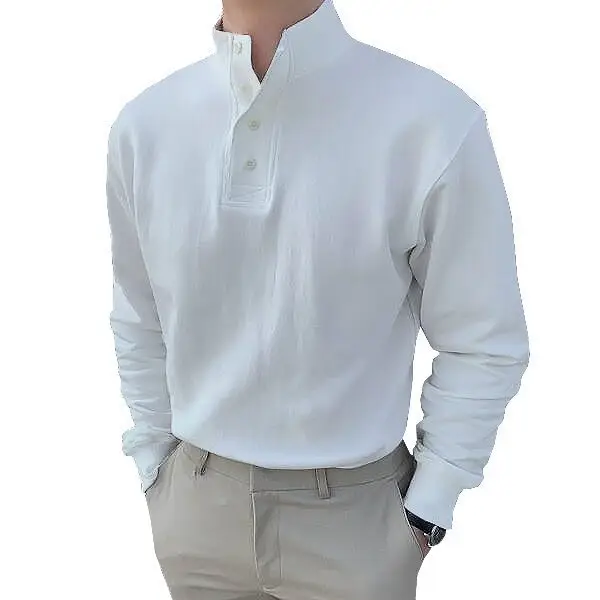 Men Black Polo Button Shirt Long Sleeve Spring Summer — feature 6
