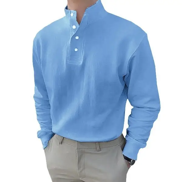 Men Black Polo Button Shirt Long Sleeve Spring Summer — feature 8