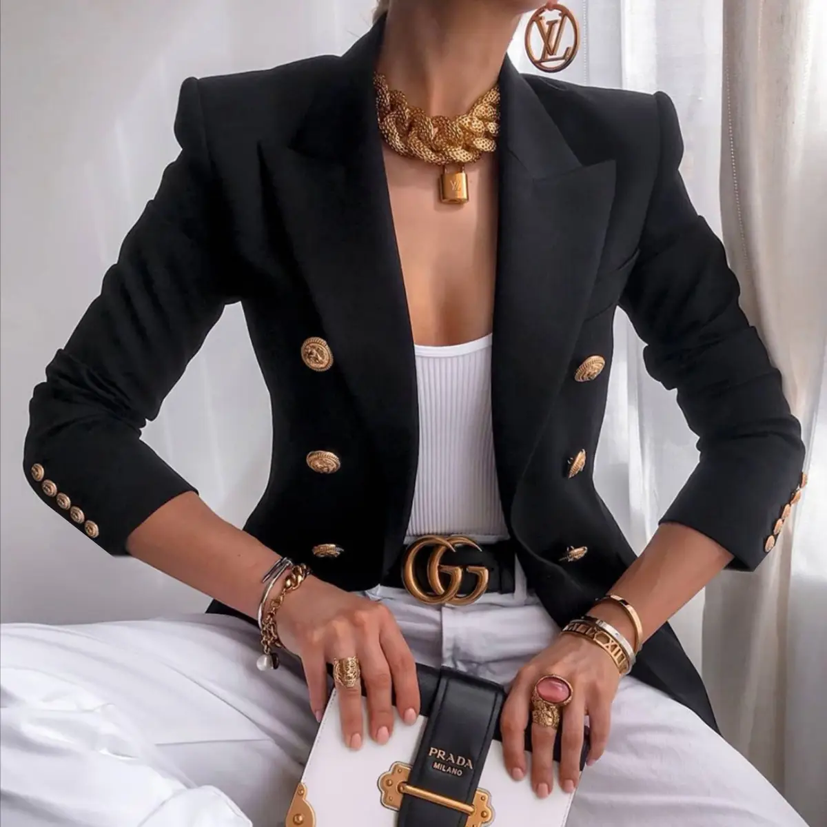 2025 Women's Tan Wool Blazer Suit with Gold Buttons — feature 56
