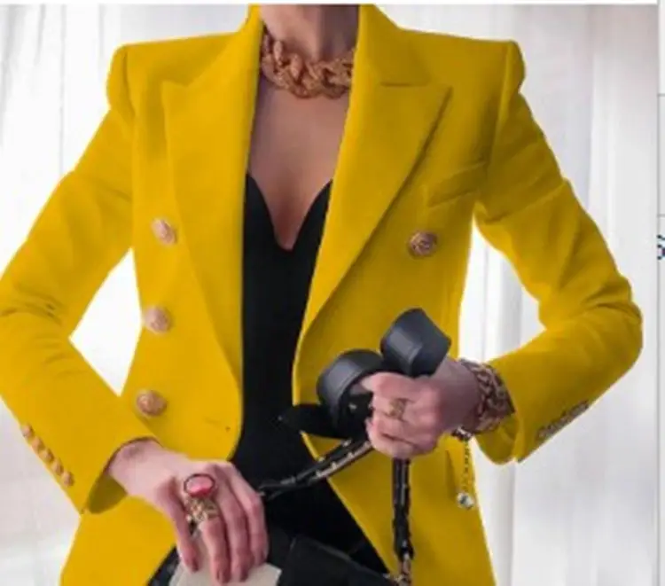 2025 Women's Tan Wool Blazer Suit with Gold Buttons — feature 64