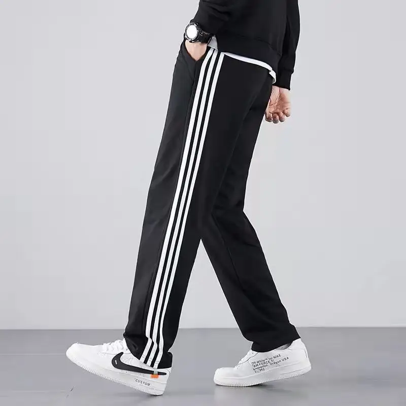 Men's Black Three-Bar Sports Pants Running Straight Leg - Image 6