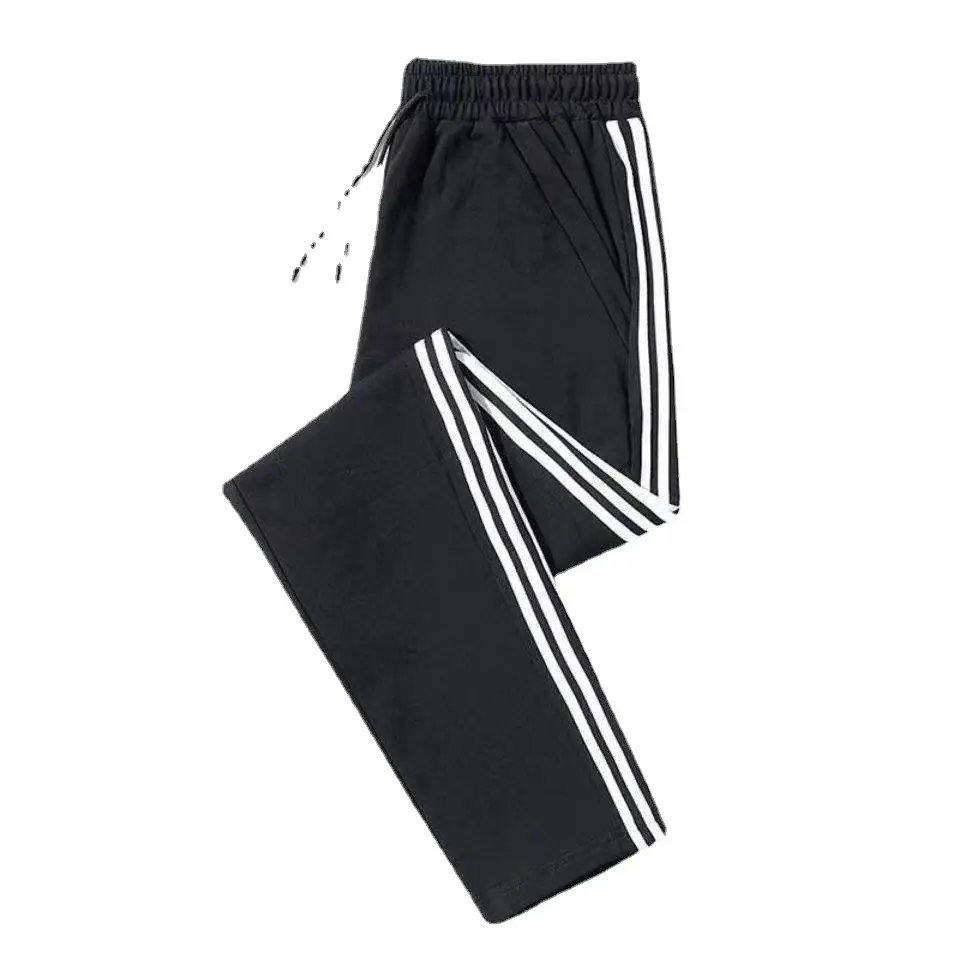 Men's Black Three-Bar Sports Pants Running Straight Leg - Image 7
