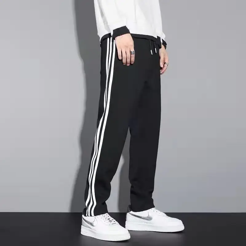 Men's Black Three-Bar Sports Pants Running Straight Leg — feature 6