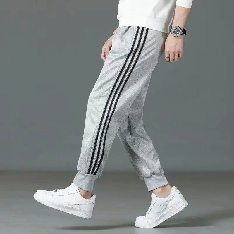 Men's Black Three-Bar Sports Pants Running Straight Leg — feature 9
