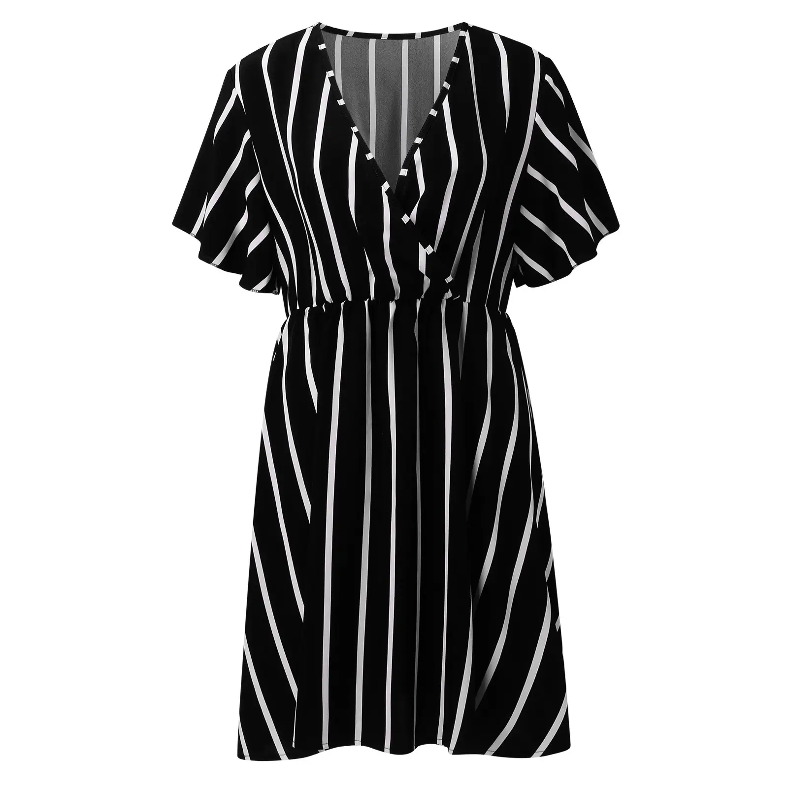 Plus Size Striped V-Neck Dress Red White - Image 10