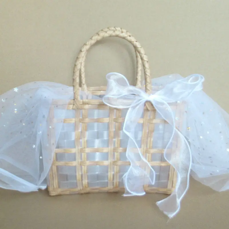 Transparent Woven Handbag with Star Moon Yarn Decoration