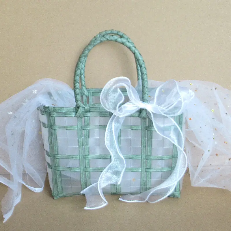 Transparent Woven Handbag with Star Moon Yarn Decoration