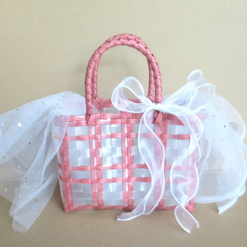 Transparent Woven Handbag with Star Moon Yarn Decoration