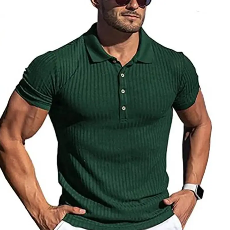 Men's Red Ribbed Polo Shirt Slim Fit Short Sleeve