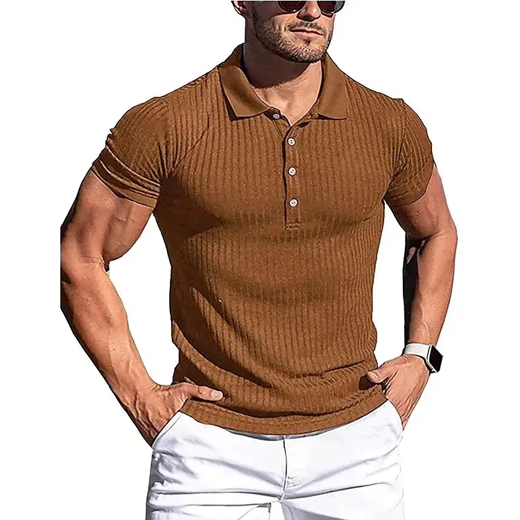 Men's Red Ribbed Polo Shirt Slim Fit Short Sleeve