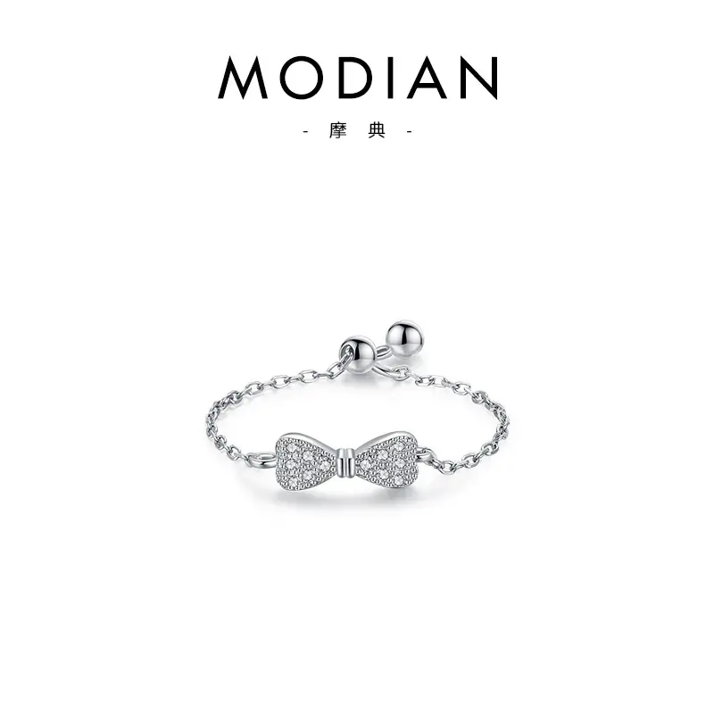 Modian S925 Sterling Silver Butterfly Zircon Adjustable Ring - Image 23
