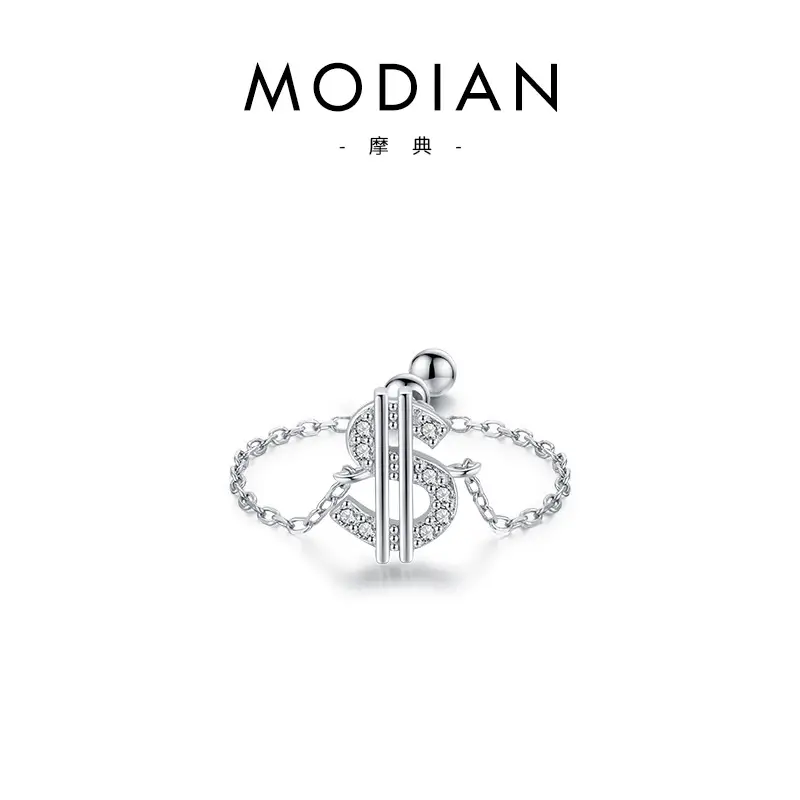 Modian S925 Sterling Silver Butterfly Zircon Adjustable Ring - Image 5