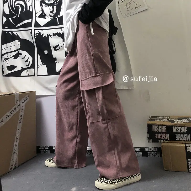 Women's Black Wide Leg Corduroy Pants Spring Summer Harajuku Style - Image 4