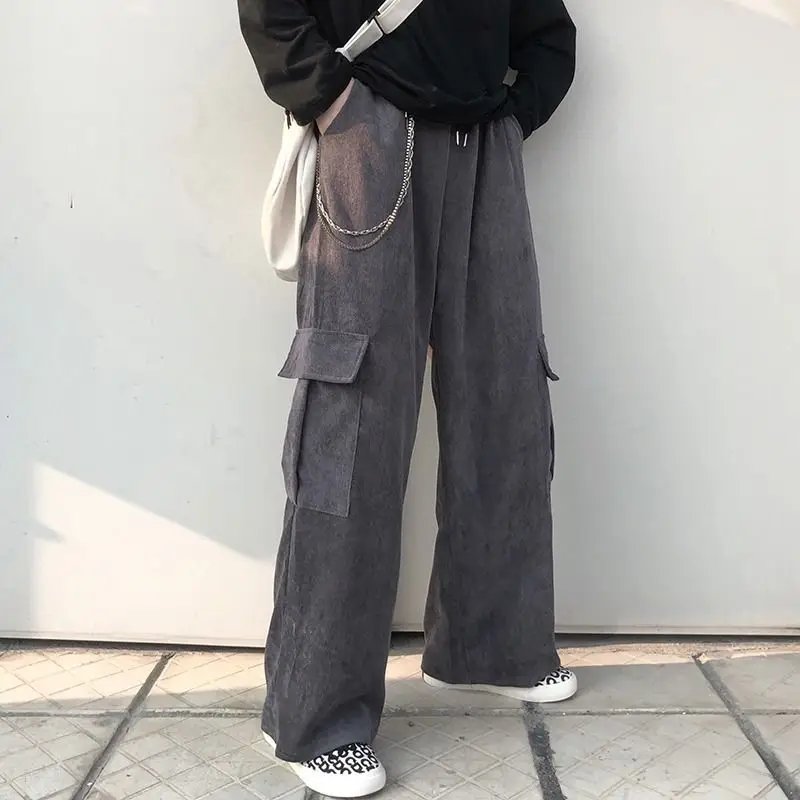 Women's Black Wide Leg Corduroy Pants Spring Summer Harajuku Style - Image 3