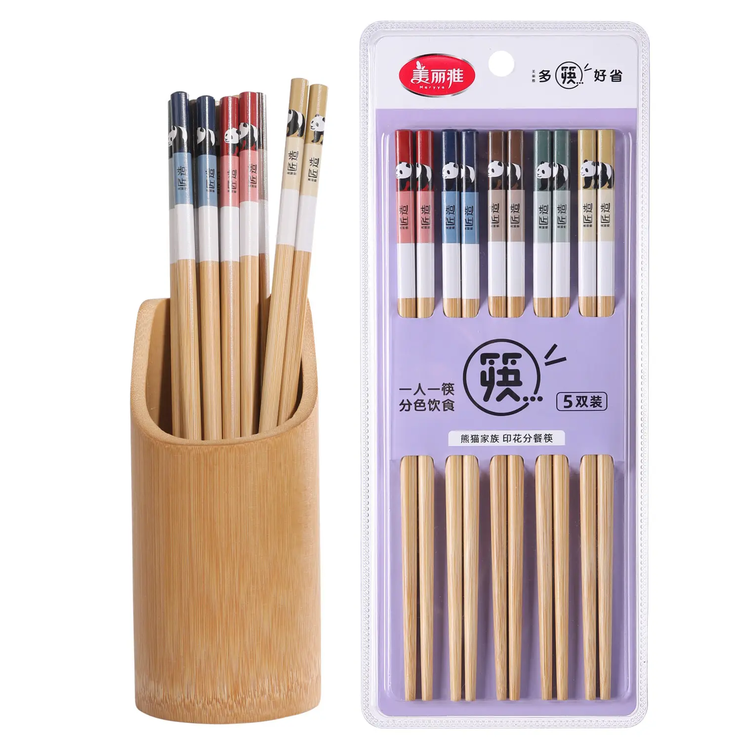 Meiliya Bamboo Chopsticks 5 Pair Non-Slip High Temp - Image 5