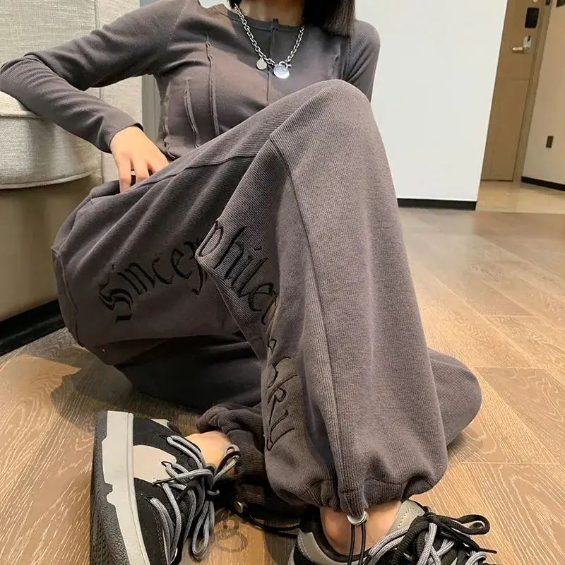 Women's Plus Size Gray Sweatpants with Embroidered Design - Image 3