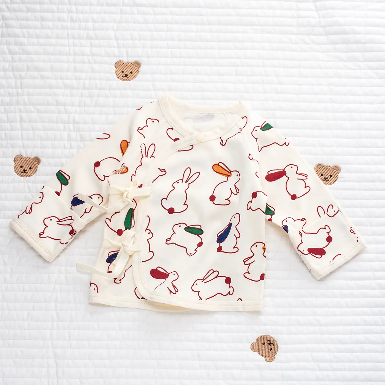 Newborn Half-Back Shirt for Baby, White Rabbit Print, Size 52-59 - Image 11