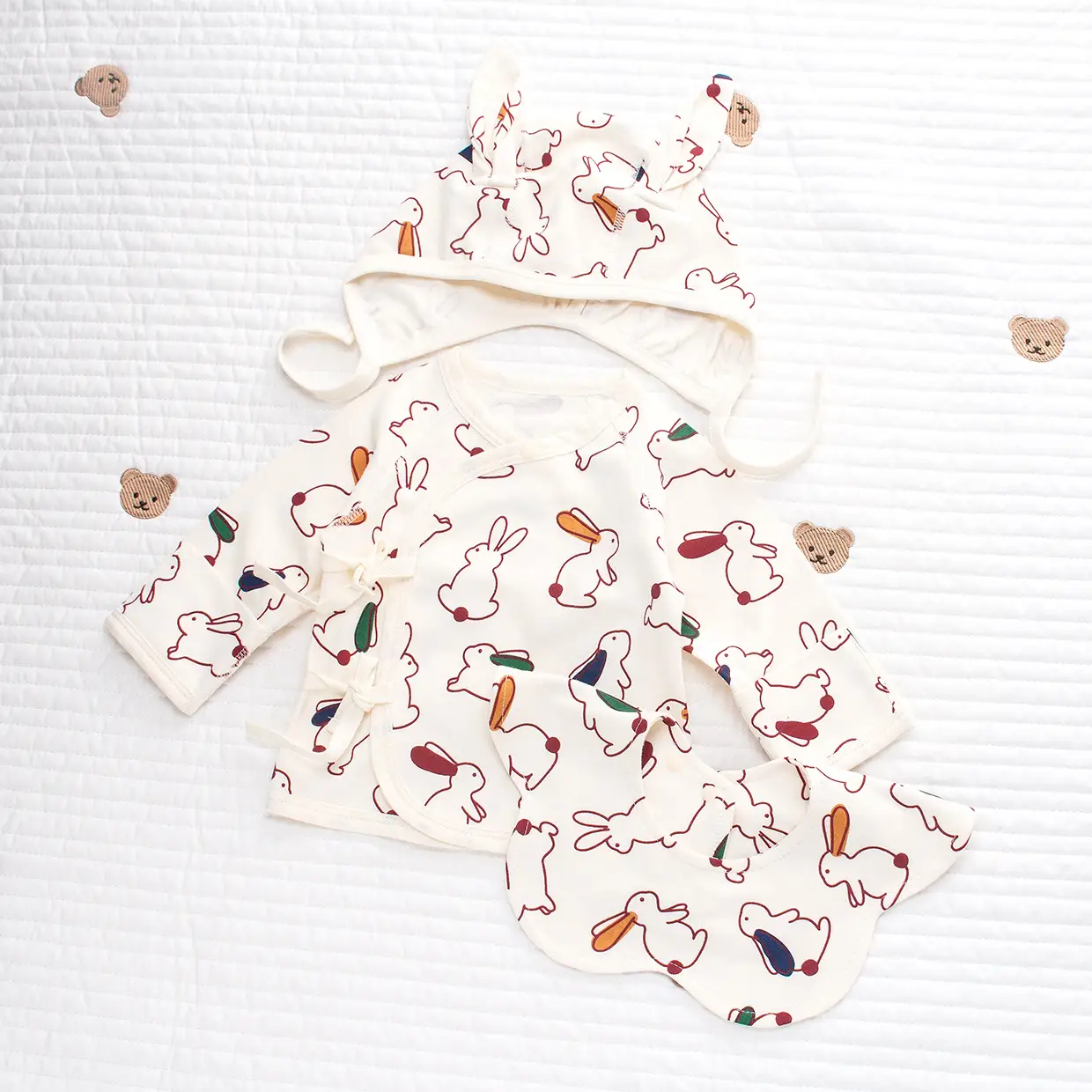 Newborn Half-Back Shirt for Baby, White Rabbit Print, Size 52-59 - Image 12
