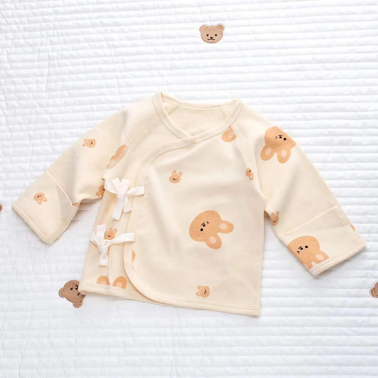 Newborn Half-Back Shirt for Baby, White Rabbit Print, Size 52-59 - Image 5